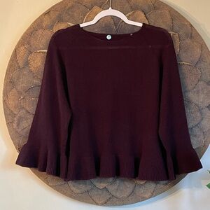 Margaret O’Leary Burgundy Ruffle Cashmere Sweater